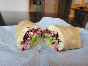 Tofu salad wrap at delisheeeYo in Hilton Head Island