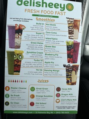 Current menu  at delisheeeYo in Hilton Head Island