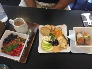 Cereal bowl , hummus sampler and Cali wrap  at delisheeeYo in Hilton Head Island