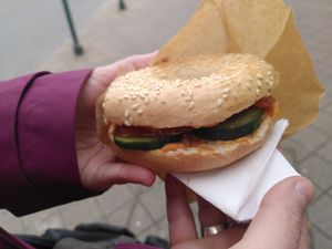 Hummus bagel at Muterem Kavezo in Budapest