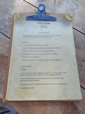 Menu Page 1 at THE SLOW in Mirissa