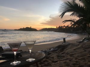 Classic and watermelon margaritas at sunset  at THE SLOW in Mirissa