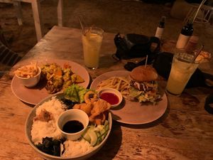 Cauliflower steak, vegan sushi bowl and jackfruit burger  at THE SLOW in Mirissa
