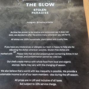 Menu of The Slow. at THE SLOW in Mirissa