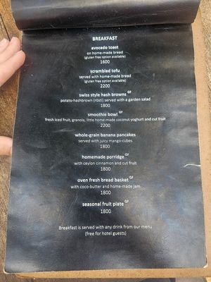 Menu at THE SLOW in Mirissa