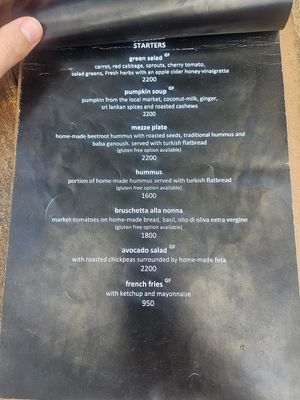 Menu at THE SLOW in Mirissa