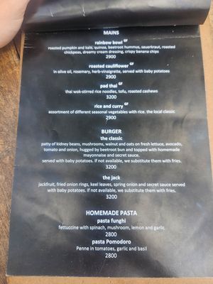 Menu at THE SLOW in Mirissa