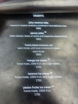Menu at THE SLOW in Mirissa
