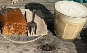 Chai latte and ginger sticky toffee   at Homeground Coffee & Kitchen in Windermere