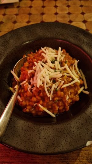 pearl risotto with black truffle oil and vegan cheese at Ziryab in Barcelona