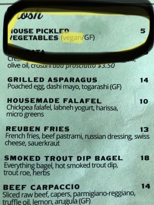 Labeled vegan side dish  at Grand Lake Kitchen in Oakland