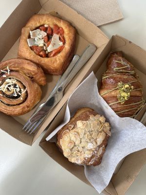 Vegemite Scroll, tomato danish, almond croissant 🥐   at Zonts Bakehouse in Northbridge