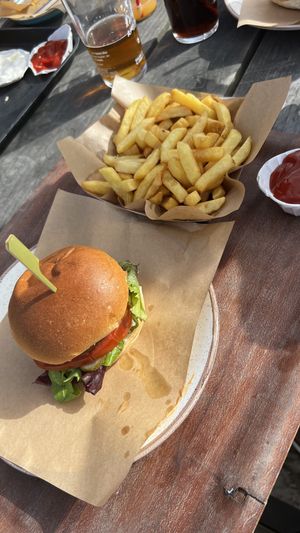 Moving Mountains Vegan Burger. Chips seperate.  at The Watering Hole in Perranporth