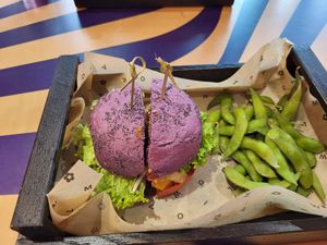 Half was the rainbow burgers other thr flower burger at Flower Burger in Brighton