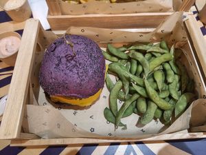 Flower burger with edamame at Flower Burger in Brighton