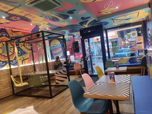 Seating area at Flower Burger in Brighton