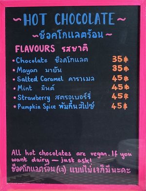 Hot chocolate menu #Veganuary at The Cookie Jar in Chiang Mai