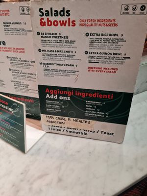 Menu at Base V Juicery in Milan