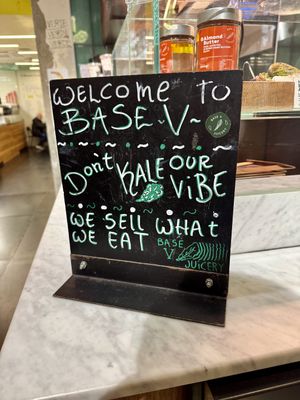 Welcome sign  at Base V Juicery in Milan