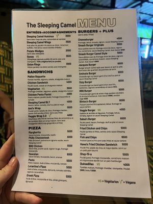 One part of the regular menu  at The Sleeping Camel in Bamako