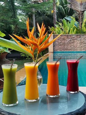 Slow press juices  at Yoga House in Koh Phangan