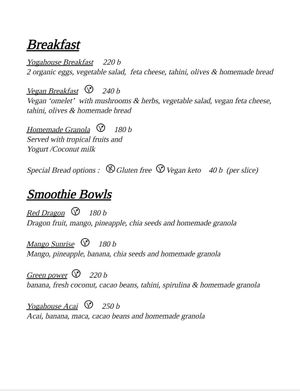 Menu 2 at Yoga House in Koh Phangan