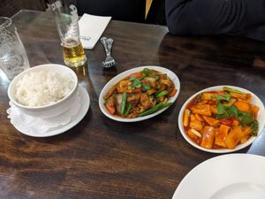 Mains and coconut rice at Mews Thai in Poulton-le-fylde