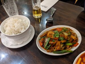 Mains. Asahi beer vegan too at Mews Thai in Poulton-le-fylde