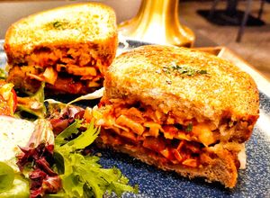 Vegan grilled cheese kimchi sandwich at Am I Addicted in Central Singapore