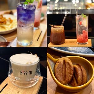 Drinks. Note that complimentary coffee bread only available for short period for drinks ordered and contain dairy. Do request to do away it , so to veganised your drinks.   at Am I Addicted in Central Singapore