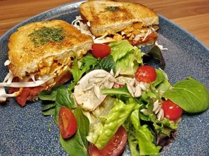 Grilled Cheese Kimchi Sandwich - Made of vegan cheese at Am I Addicted in Central Singapore