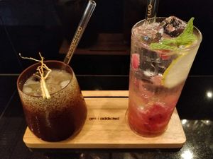 Vegan Ginseng Milk Tea using oat mylk and vegan honey (Agave nectar)  and Strawberry Chung Ade at Am I Addicted in Central Singapore