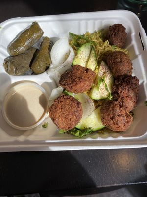 Falafel platter with side of stuffed grape leaves and naan (not pictured )  at Umami Global Bistro in Catonsville