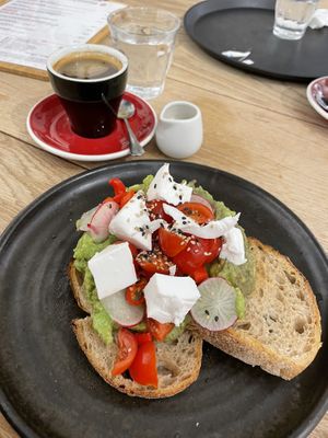 Vegan avocado and feta on sourdough at Hot Numbers Coffee Roasters - Shepreth in Royston