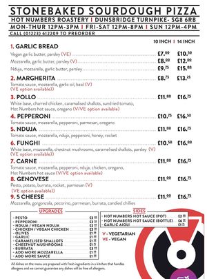 Menu at Hot Numbers Coffee Roasters - Shepreth in Royston