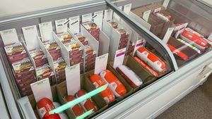 Worthington home and food service sizes at Corner Market/Bookstore in Calhoun