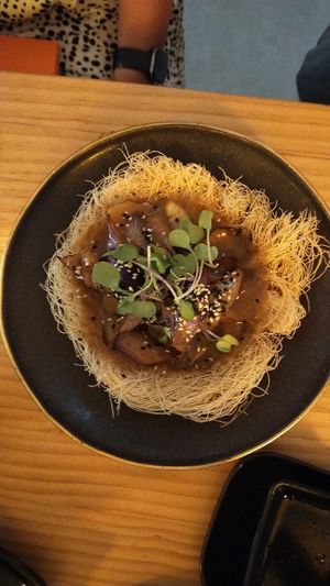 crispy noodles and eggplant at TOFU Girona in Girona