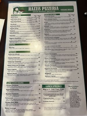 Vegan menu  at Razzi's Pizzeria - Greenwood Ave in Seattle