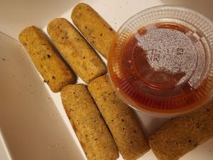 Vegan mozzarella sticks at Razzi's Pizzeria - Greenwood Ave in Seattle
