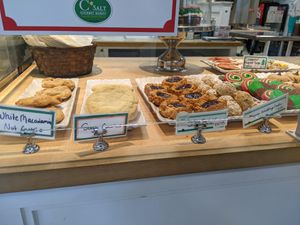 Gluten free and vegan raspberry thumbprint on the right at C Salt Gourmet Market in Cape Elizabeth