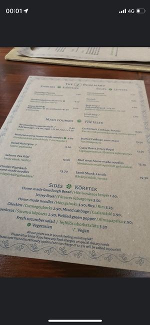 Menu (12/2021) at The Rosemary in South East London