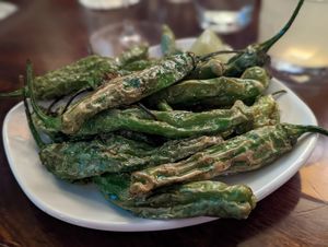 Blistered shishitos at The Roost in Longmont