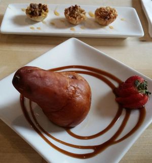 Baklava and the poached pear which is vegan! So yummy! at Meze 119 in St Petersburg