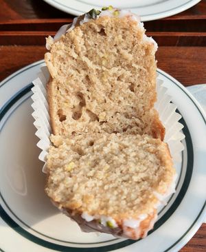 lemon cube cake - close-up at Vegan Mama in Seoul