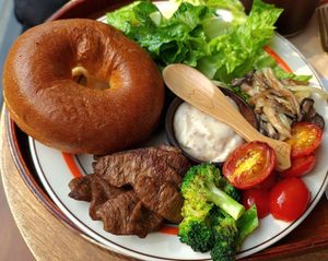 Vegan bagel sandwich at Vegan Mama in Seoul