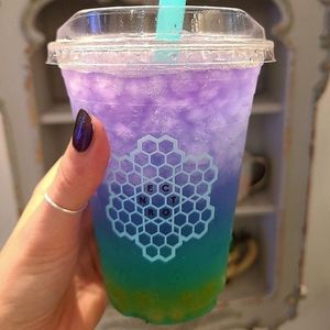 Mermaid Kiss Lemonade with Boba made from seaweed and lilikoi at Nector Cafe in Hilo
