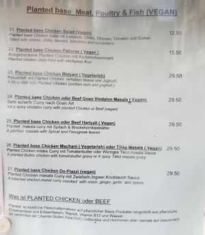 Menu at Indian Restaurant Taj Palace in Zurich