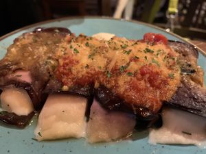 Aubergine with VG feta   at The Old Yard Tapas Bar in Darlington