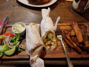 Vegan halloumi and chorizo gyros wrap at The Old Yard Tapas Bar in Darlington