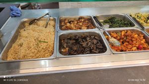 Fried beehoon on the left and dishes at Uniquely Vegetarian 优素 in Central Singapore